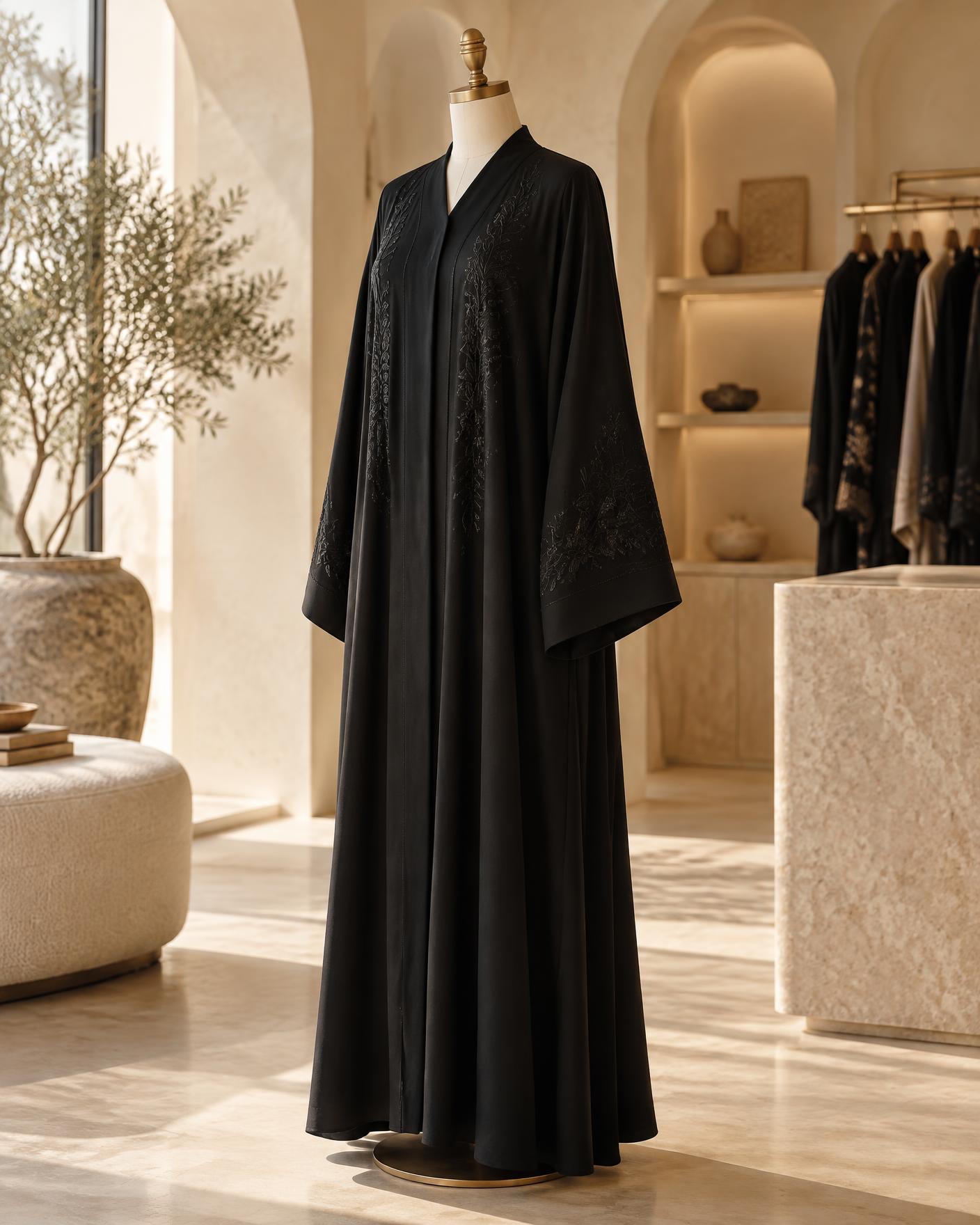 Contemporary abaya displayed in a boutique